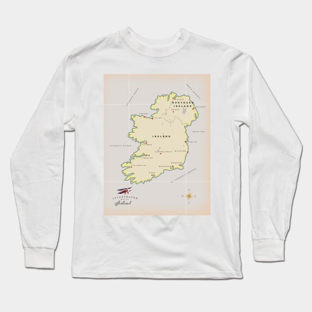 Illustrated Map of Ireland Long Sleeve T-Shirt by nickemporium1